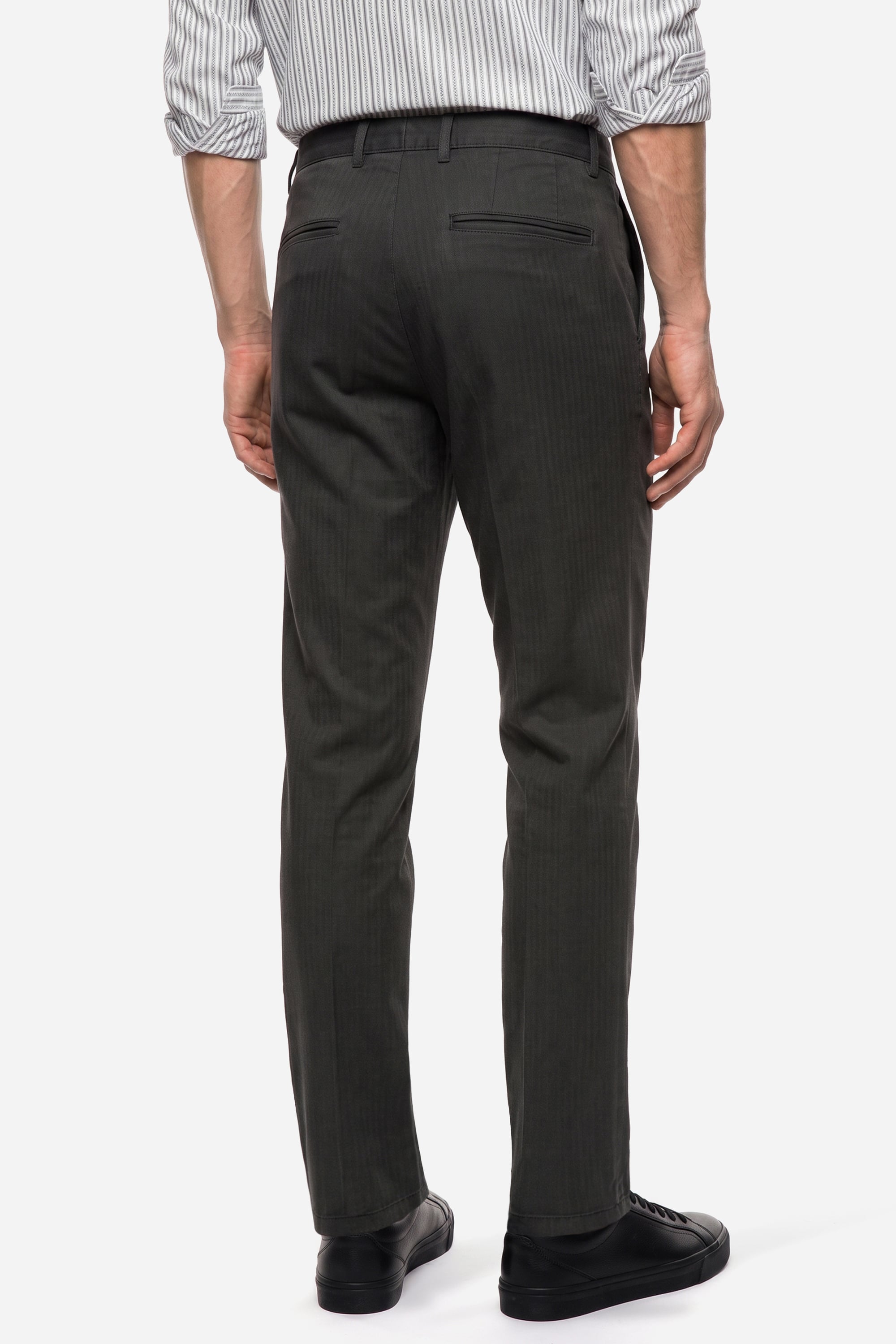 Erkek Haki Balıksırtı Desenli Straight Fit Pantolon