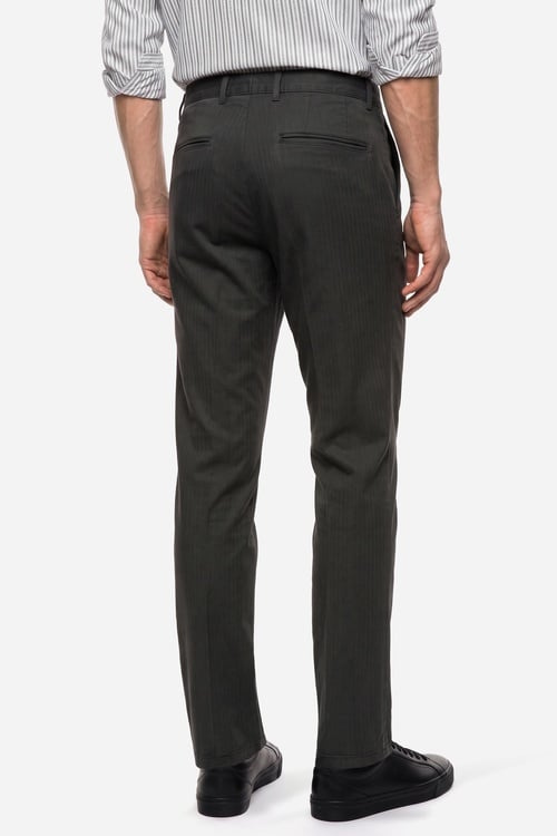 Erkek Haki Balıksırtı Desenli Straight Fit Pantolon