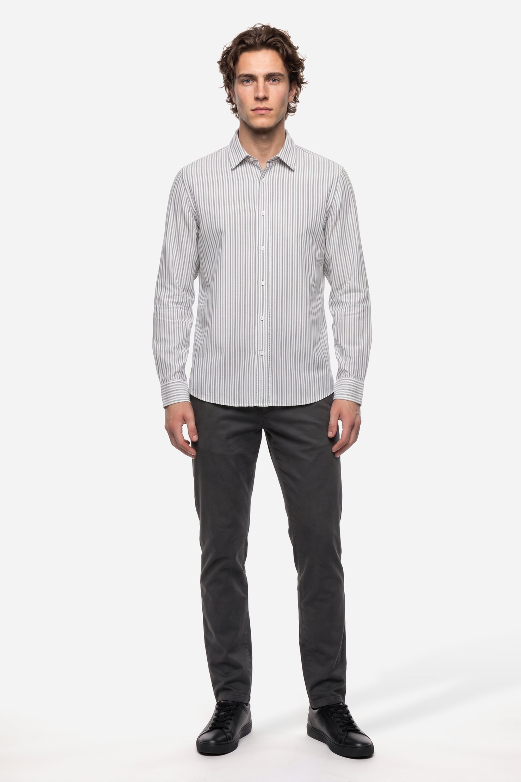 Erkek Haki Balıksırtı Desenli Straight Fit Pantolon