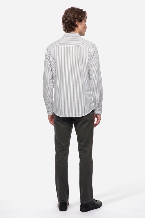 Erkek Haki Balıksırtı Desenli Straight Fit Pantolon