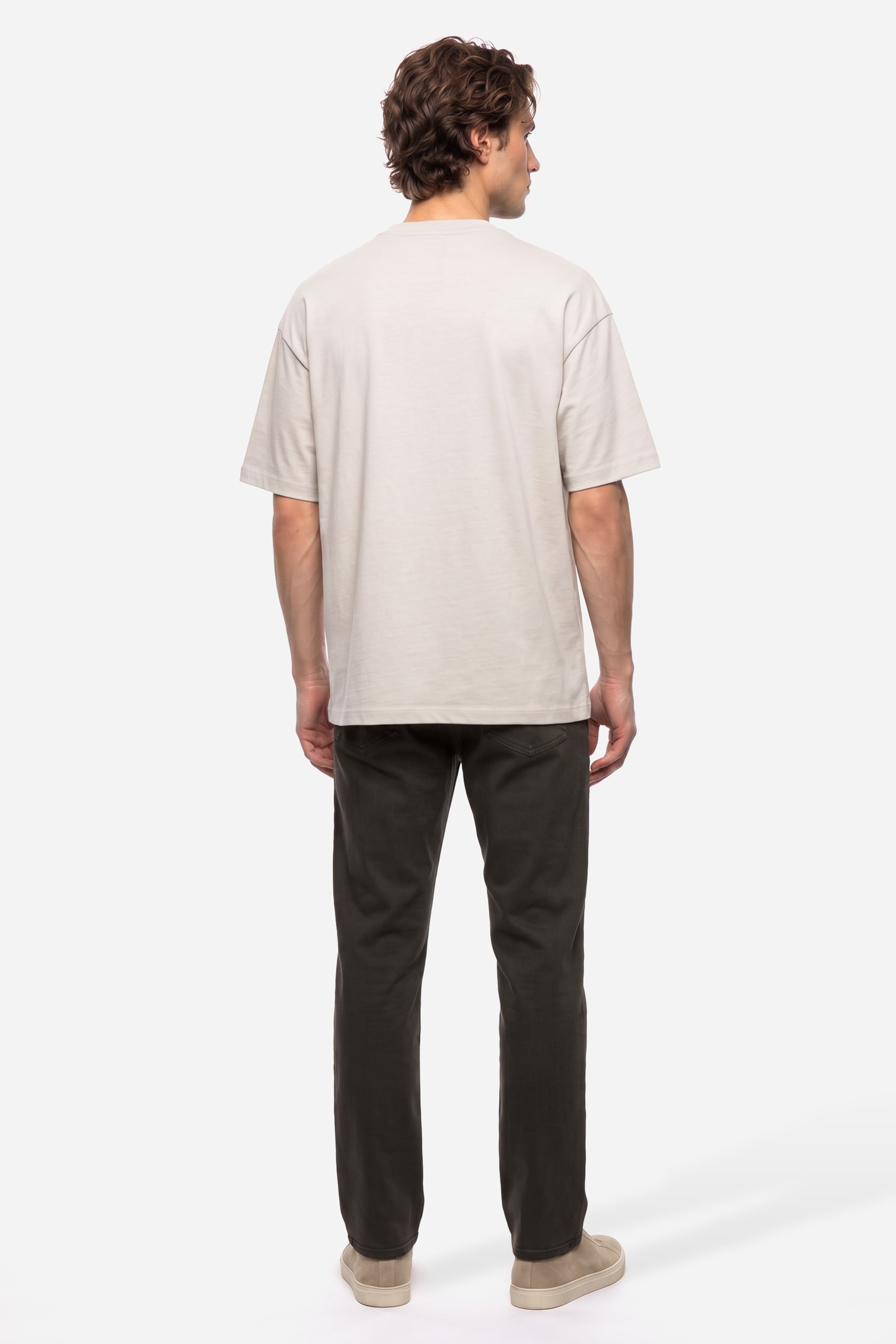 Erkek Beyaz Baskılı Oversize Bisiklet Yaka T-Shirt