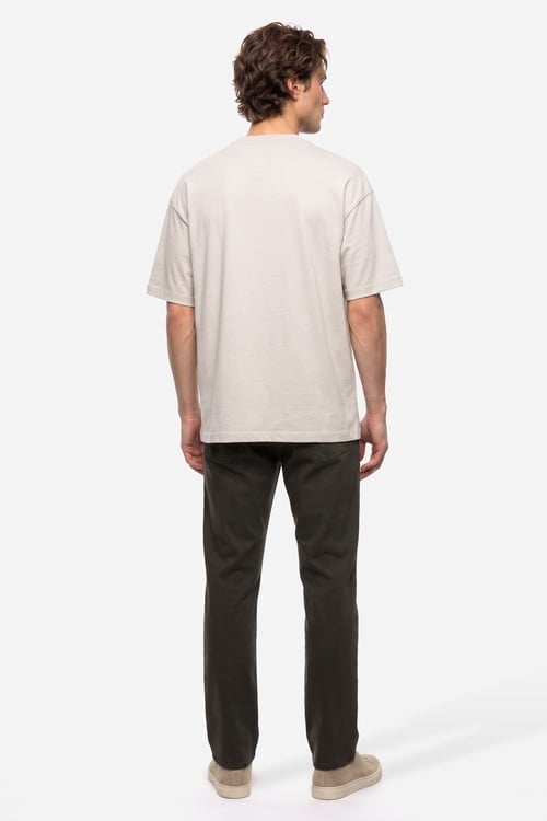 Erkek Beyaz Baskılı Oversize Bisiklet Yaka T-Shirt