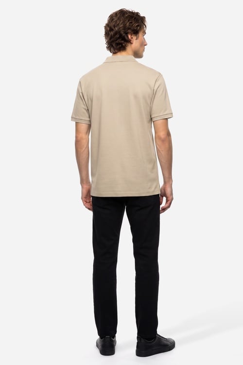 Erkek Bej Rengi Fermuarlı Polo Yaka Kısa Kollu T-Shirt