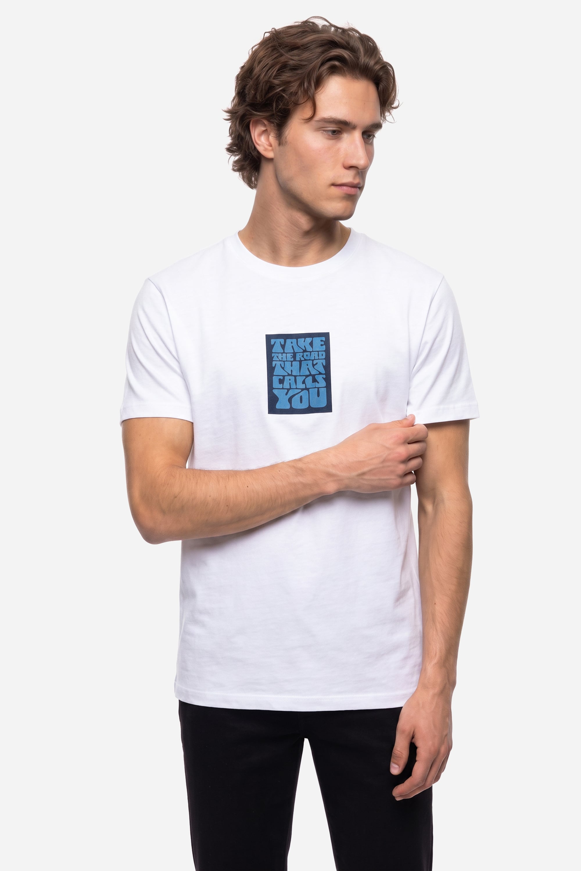 Mudo Erkek Beyaz Baskılı Bisiklet Yaka T-Shirt