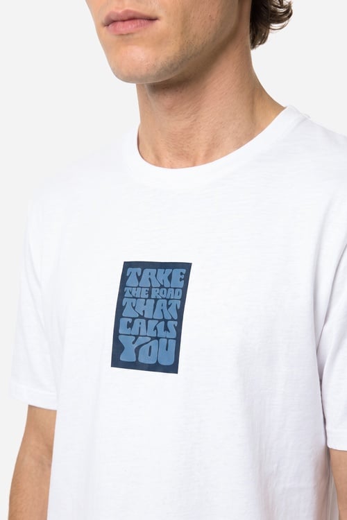 Erkek Beyaz Baskılı Bisiklet Yaka T-Shirt