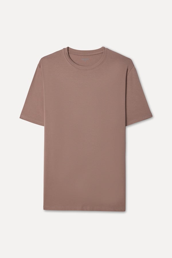 Erkek Pembe Modal Karışımlı Bisiklet Yaka T-Shirt