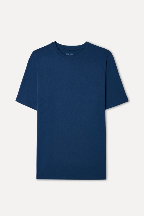 Erkek İndigo Modal Karışımlı Bisiklet Yaka T-Shirt