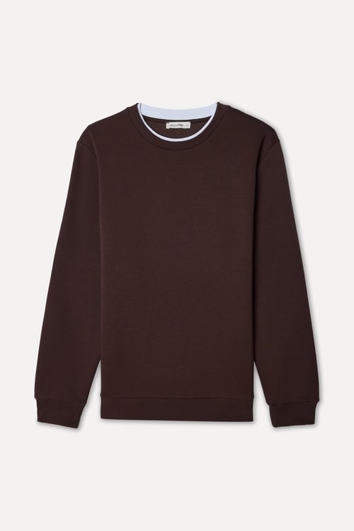 Erkek Kahverengi Bisiklet Yaka Sweatshirt