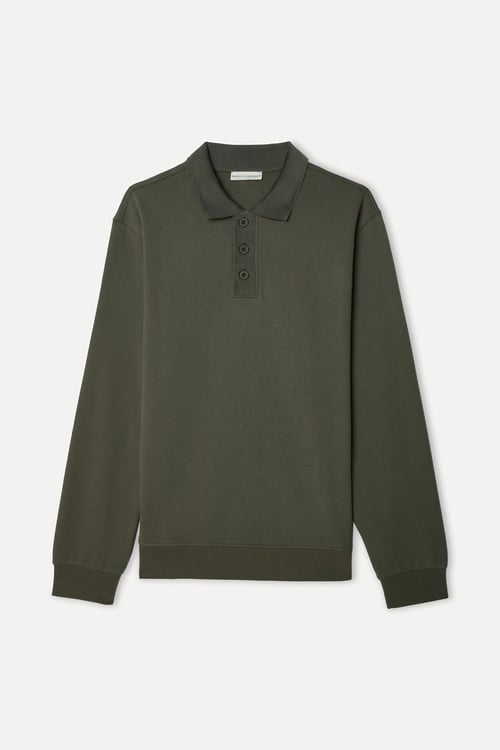 Erkek Haki Comfort Fit Polo Yaka Sweatshirt