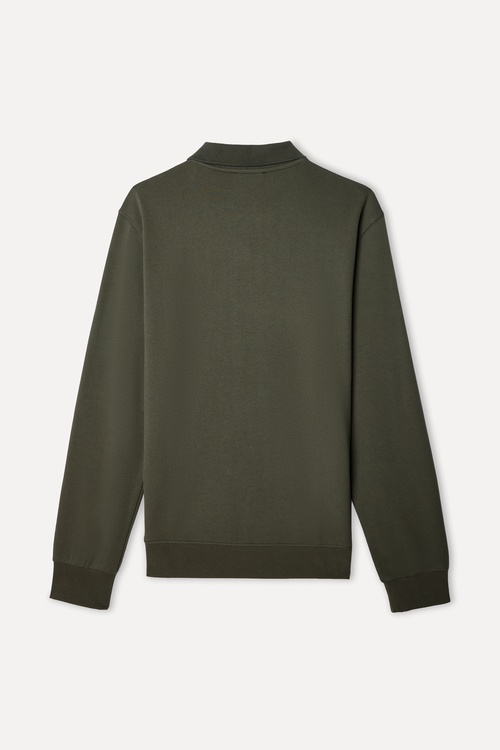 Erkek Haki Comfort Fit Polo Yaka Sweatshirt