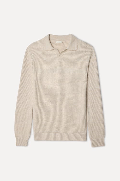 Erkek Ekru Polo Yaka Triko Kazak