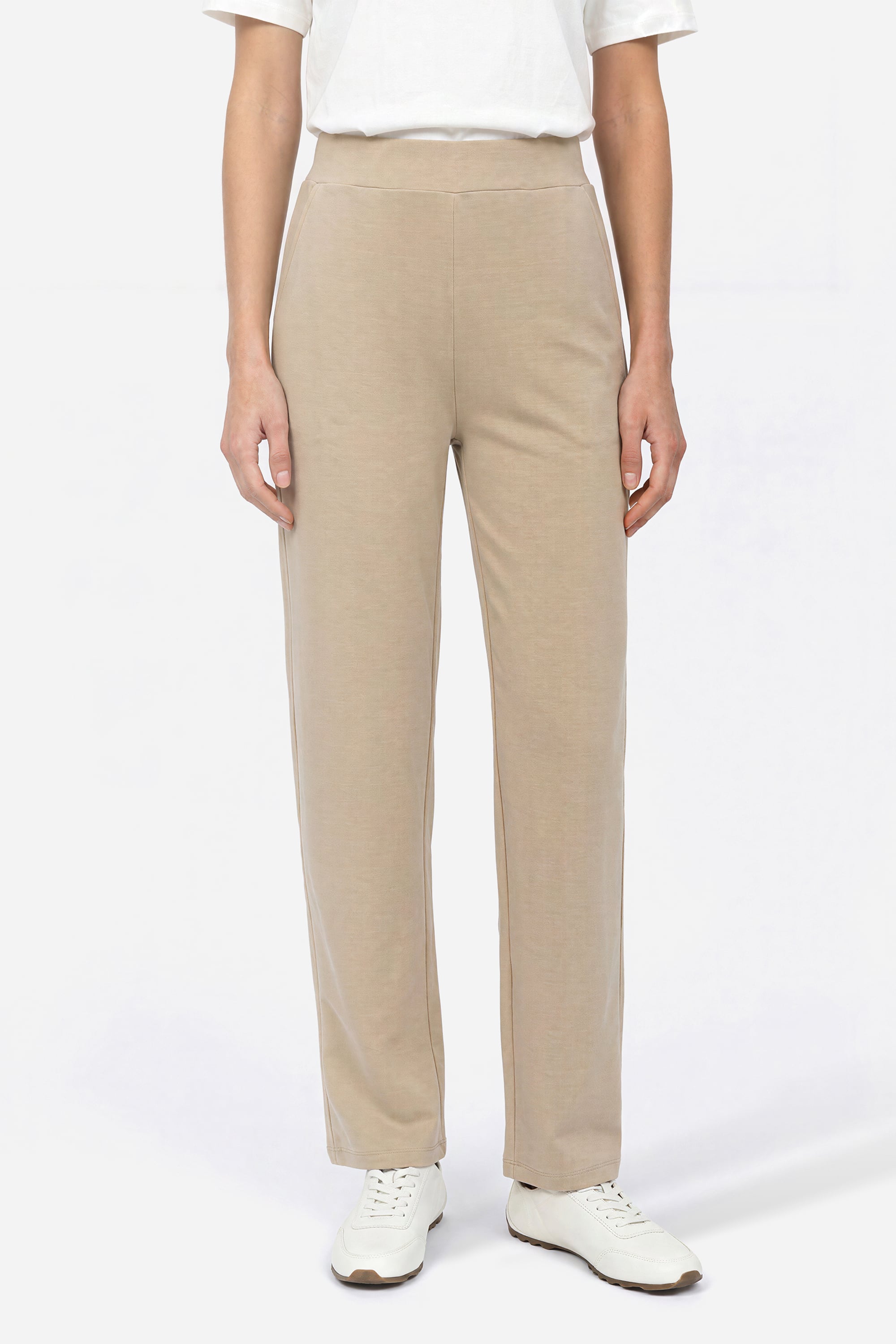 Kadın Bej Straight Fit Modal Karışımlı Pantolon