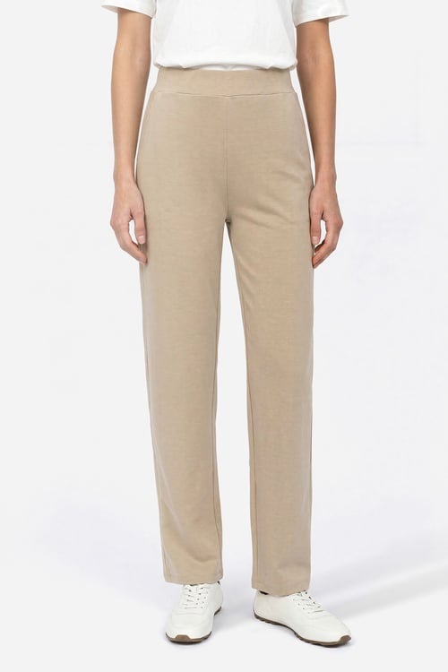Kadın Bej Straight Fit Modal Karışımlı Pantolon