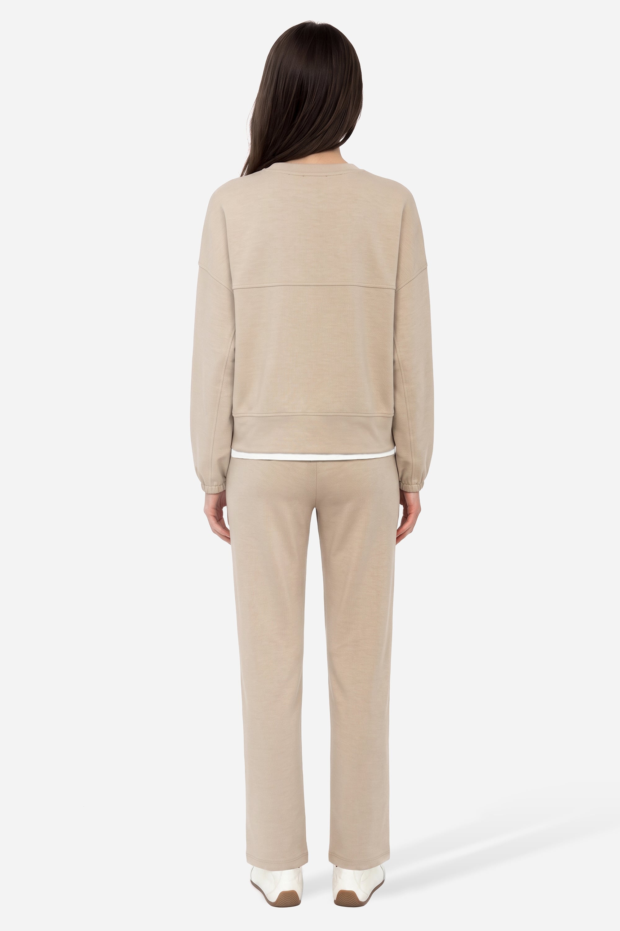 Kadın Bej Rengi Loose Fit Bisiklet Yaka Sweatshirt