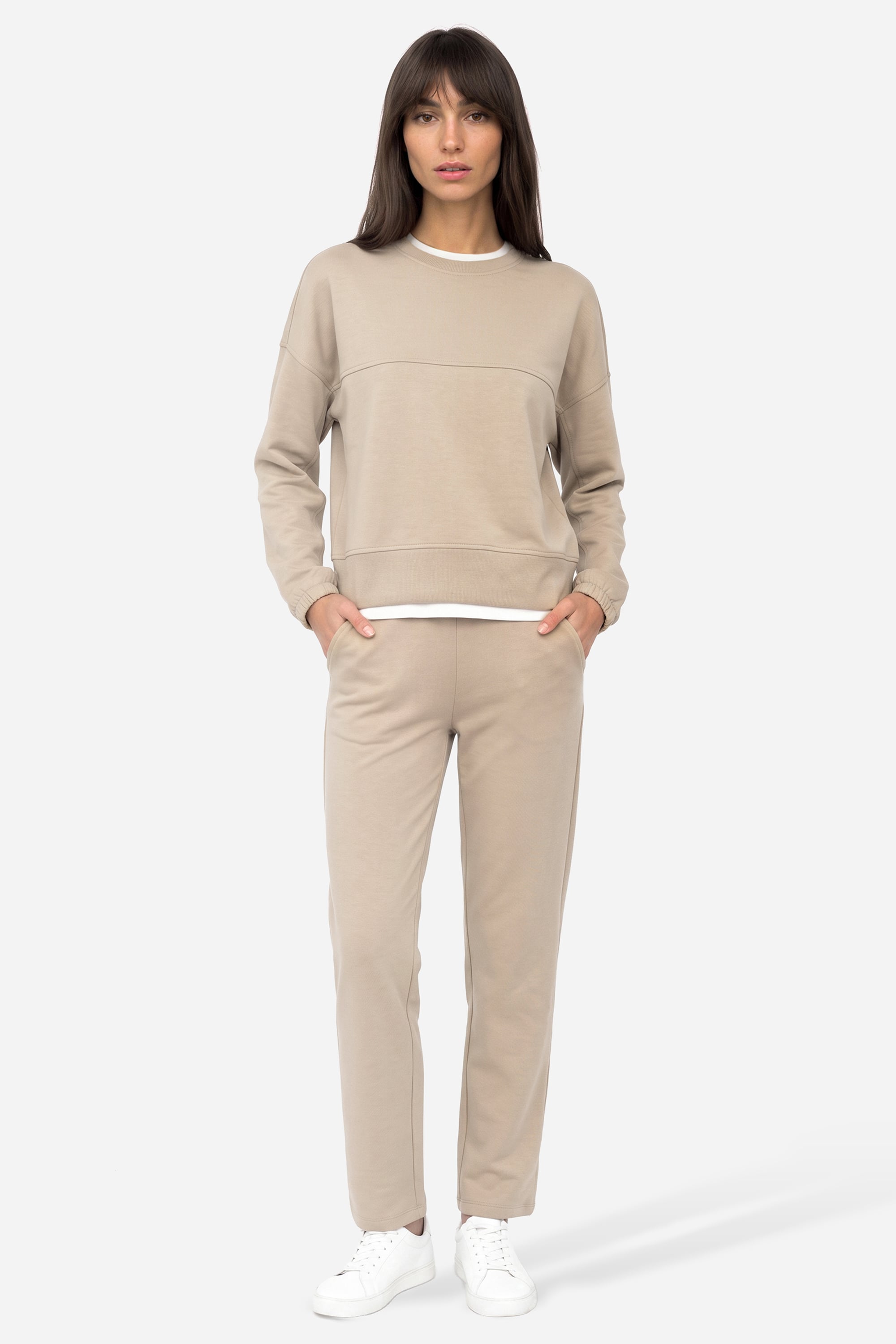 Kadın Bej Straight Fit Modal Karışımlı Pantolon