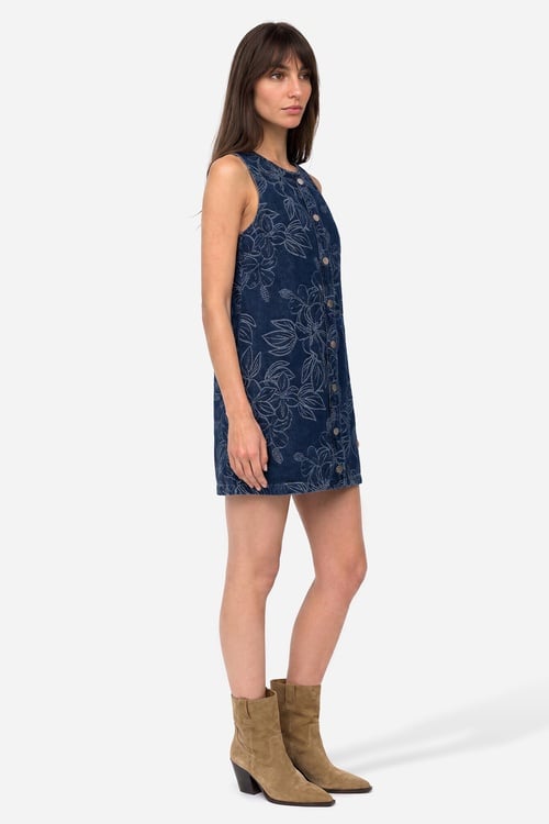Kadın İndigo Jakarlı Mini Jean Elbise