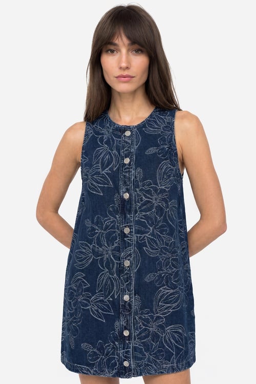 Kadın İndigo Jakarlı Mini Jean Elbise