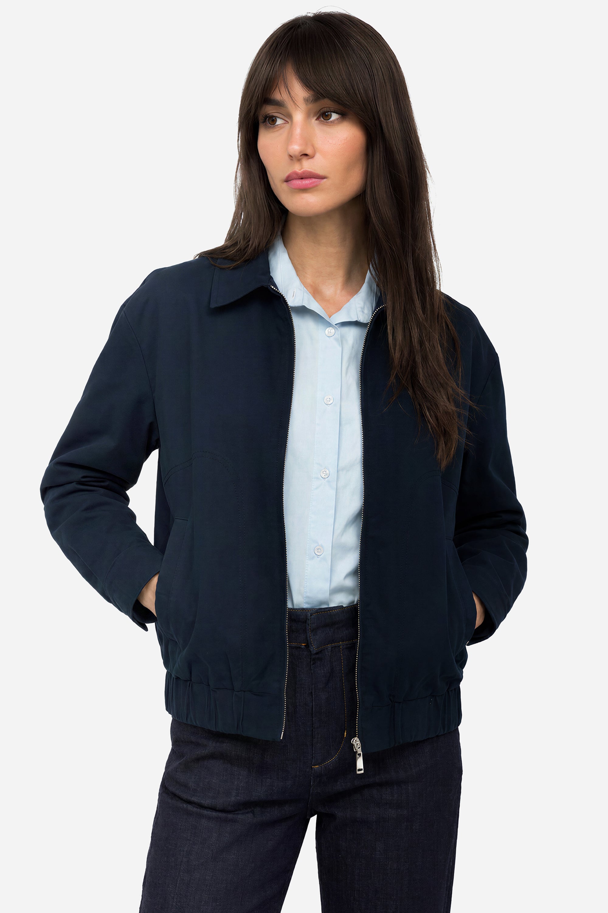 Kadın Lacivert Loose Fit Kısa Bomber Ceket