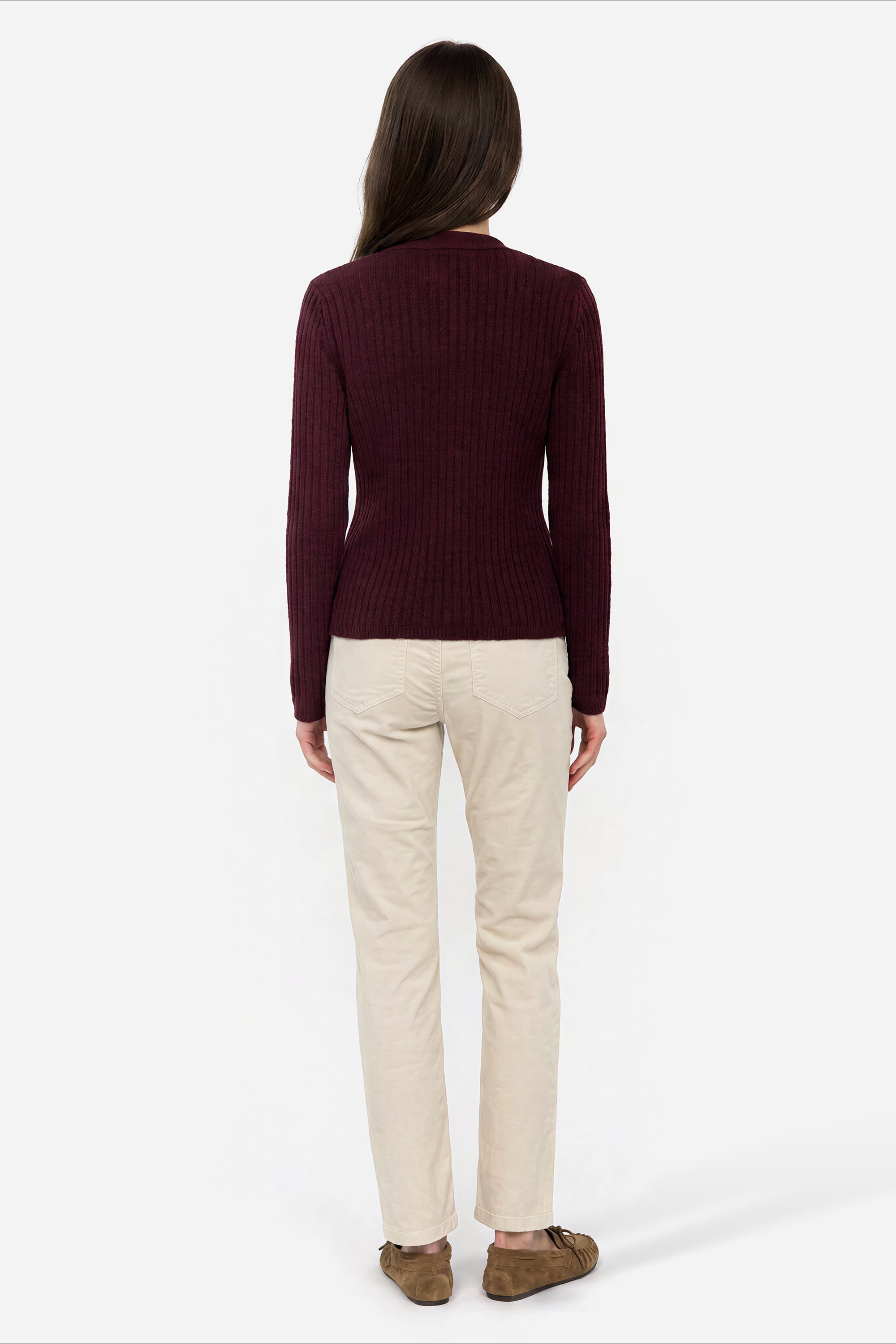 Kadın Bordo Fitted V Yaka Hırka