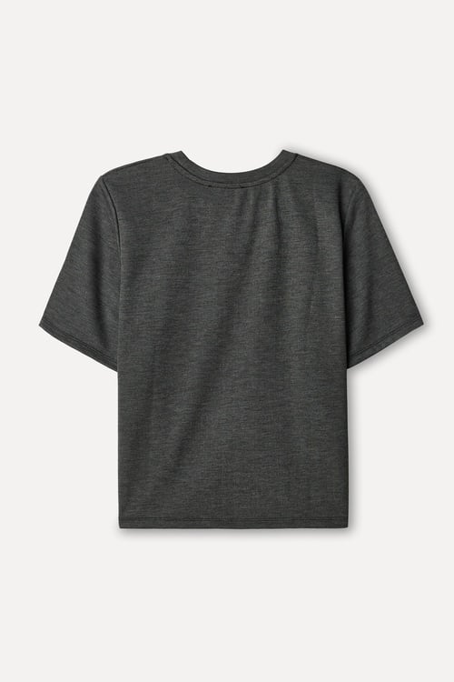 Kadın Gri Melanj Bisiklet Yaka T-Shirt