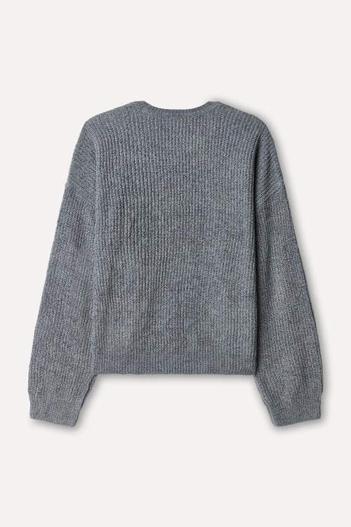  Kadın Gri Loose Fit Bisiklet Yaka Kazak