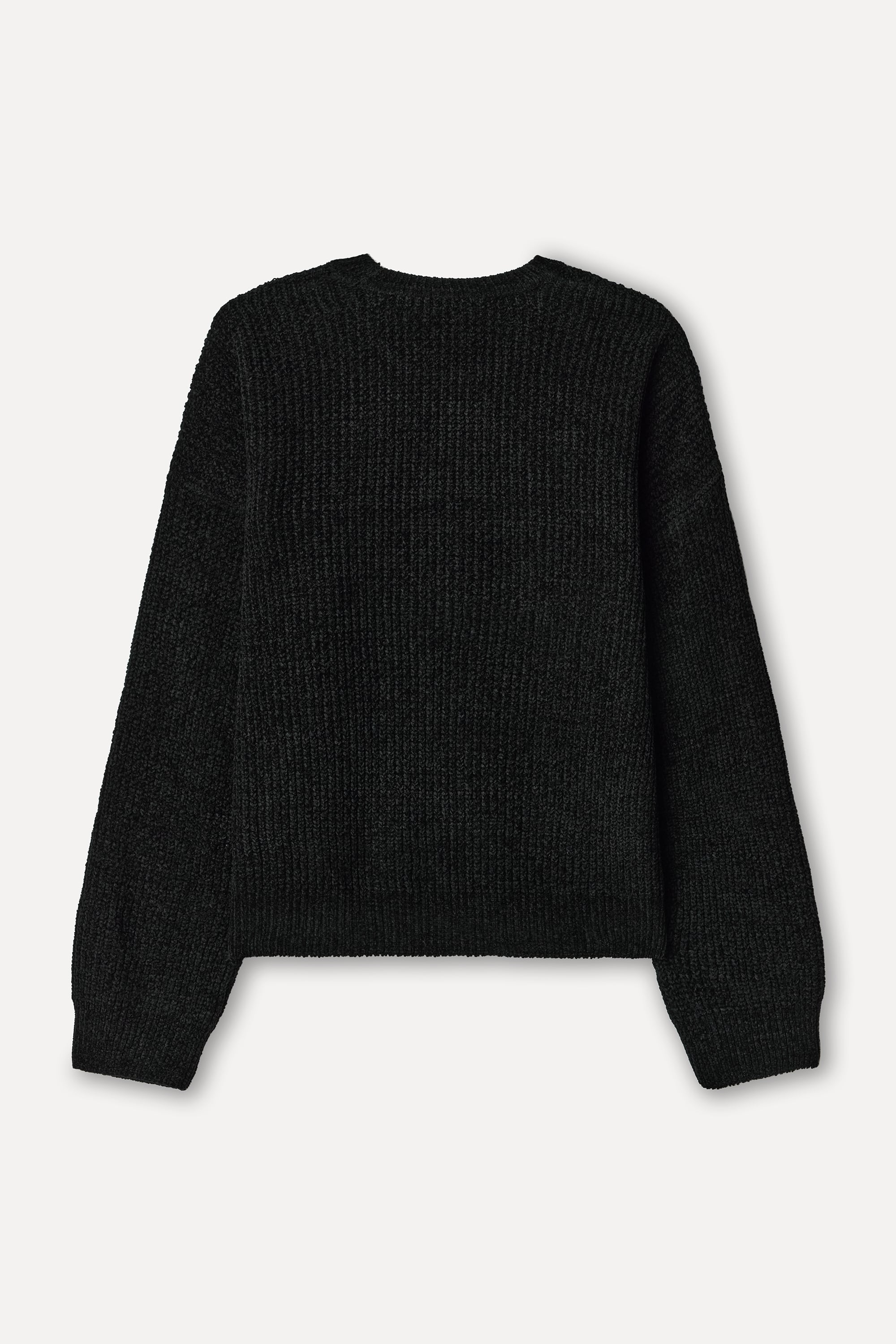 Kadın Siyah Loose Fit Bisiklet Yaka Kazak
