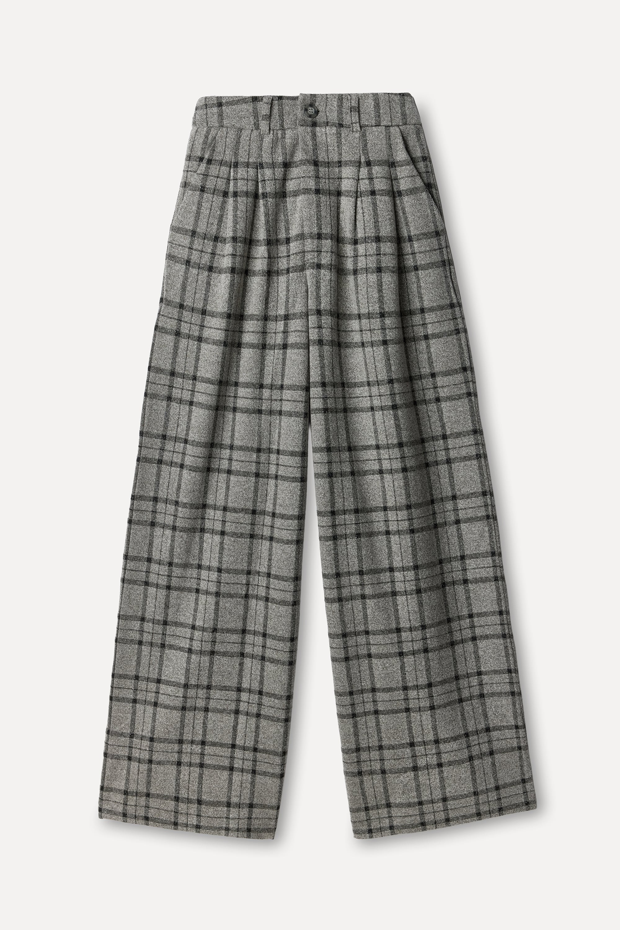 Kadın Gri Ekoseli Wide Leg Pantolon