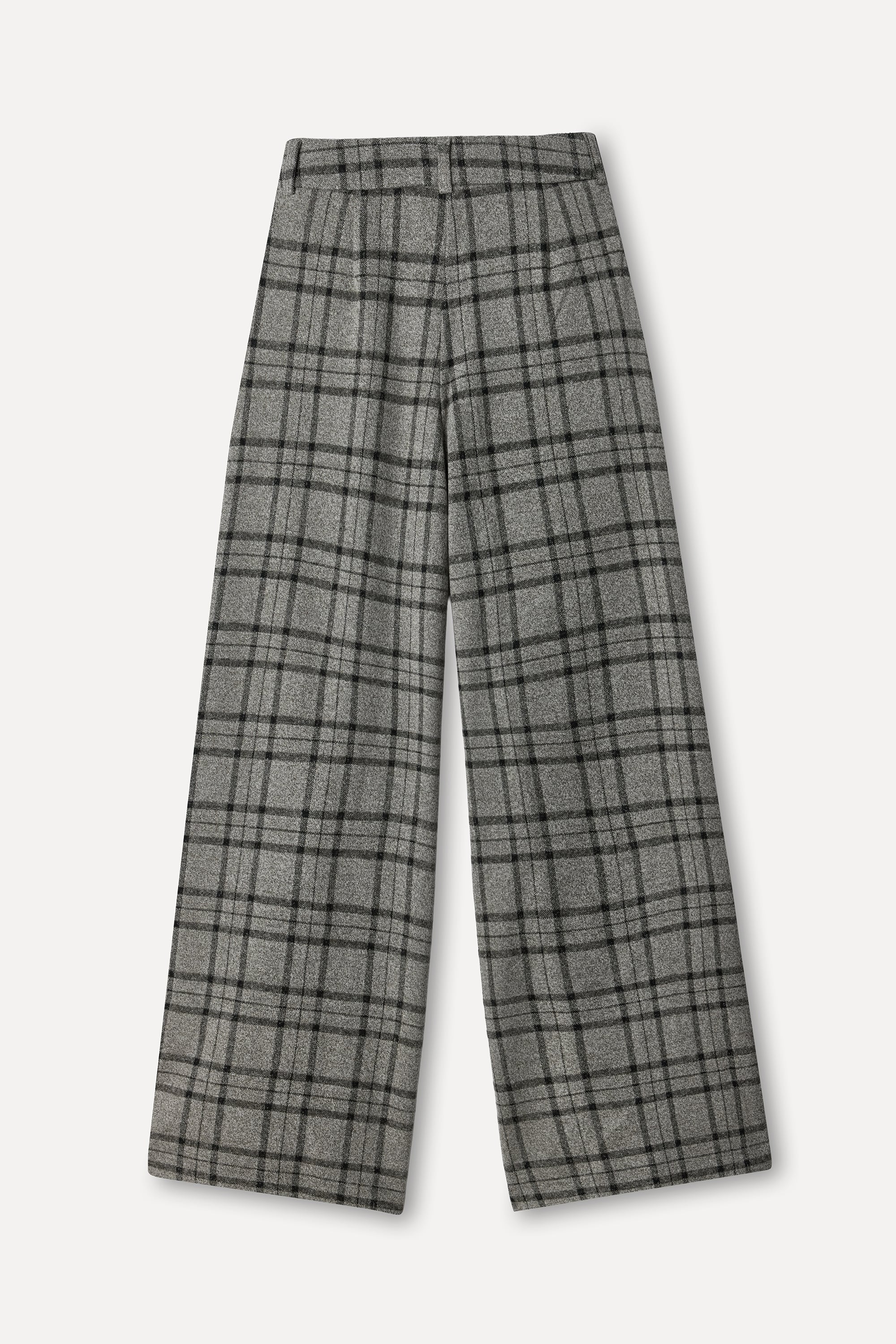 Kadın Gri Ekoseli Wide Leg Pantolon