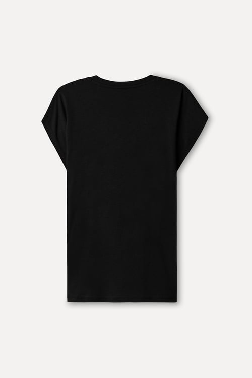 Kadın Siyah Modal Karışımlı V Yaka T-Shirt