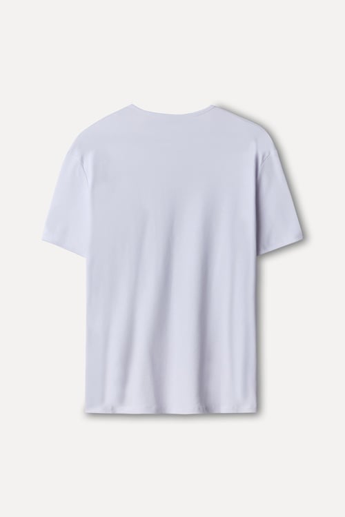  Erkek Beyaz Bisiklet Yaka T-Shirt