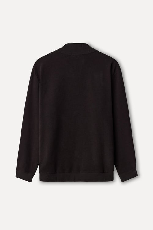 Erkek Kahverengi Düğmeli Dik Yaka Sweatshirt