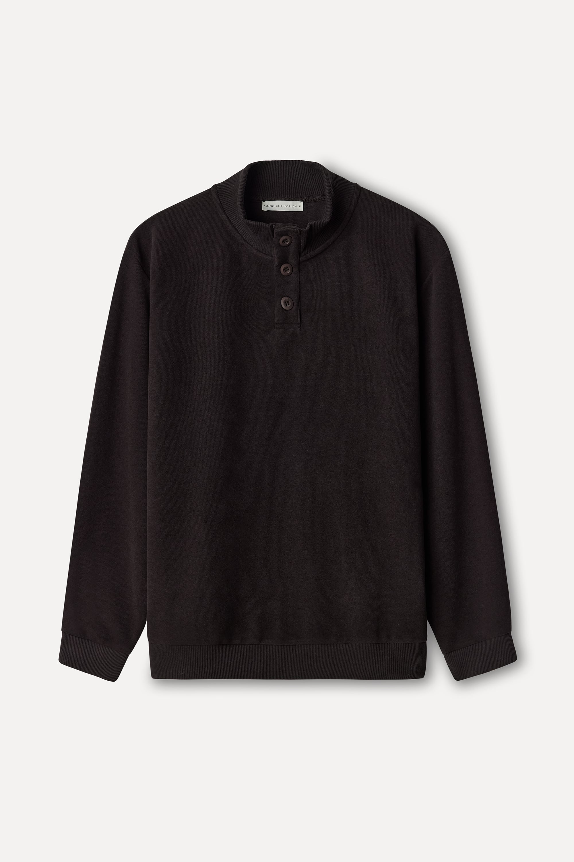 Erkek Kahverengi Düğmeli Dik Yaka Sweatshirt