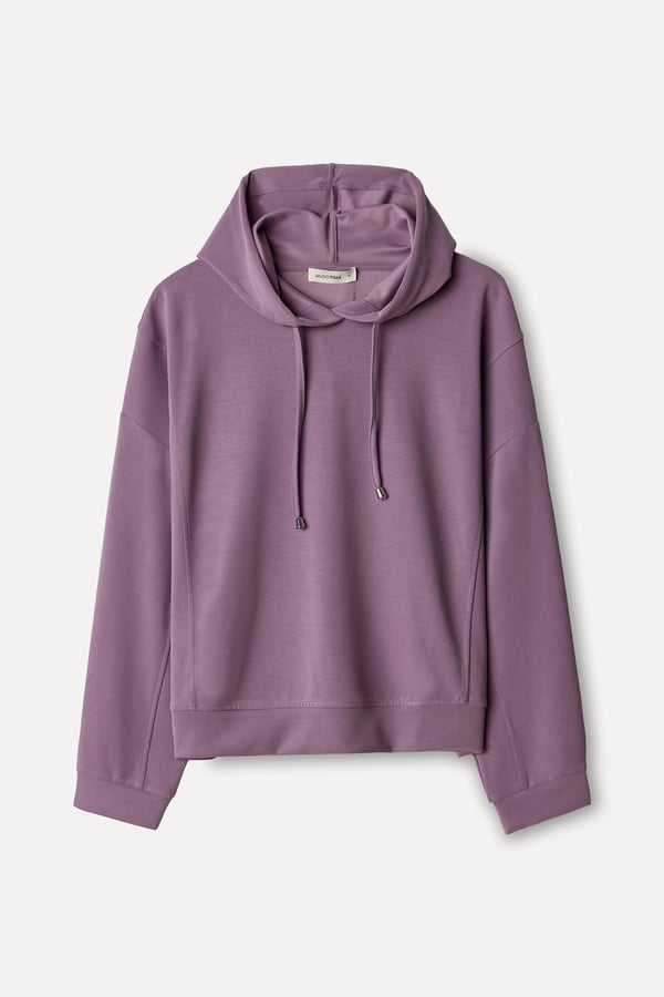 Kadın Lila Modal Karışımlı Kapüşonlu Sweatshirt