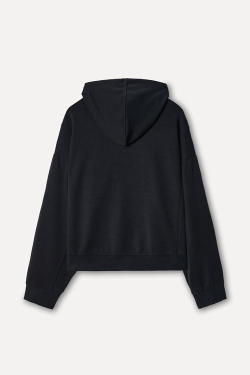 Kadın Siyah Modal Karışımlı Kapüşonlu Sweatshirt