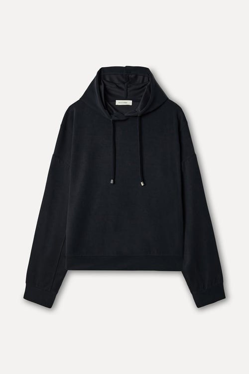 Kadın Siyah Modal Karışımlı Kapüşonlu Sweatshirt