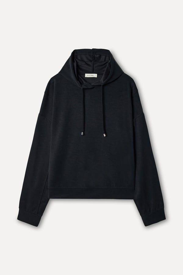 Kadın Siyah Modal Karışımlı Kapüşonlu Sweatshirt