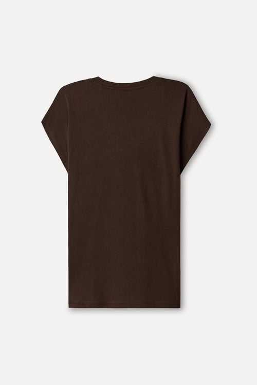 Kadın Kahverengi Modal Karışımlı V Yaka T-Shirt