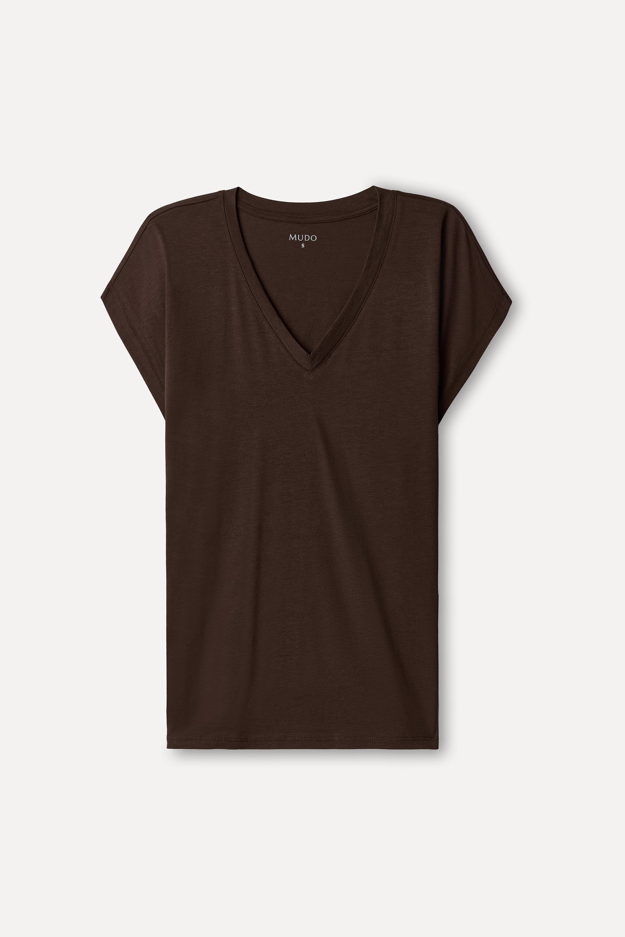Kadın Kahverengi Modal Karışımlı V Yaka T-Shirt