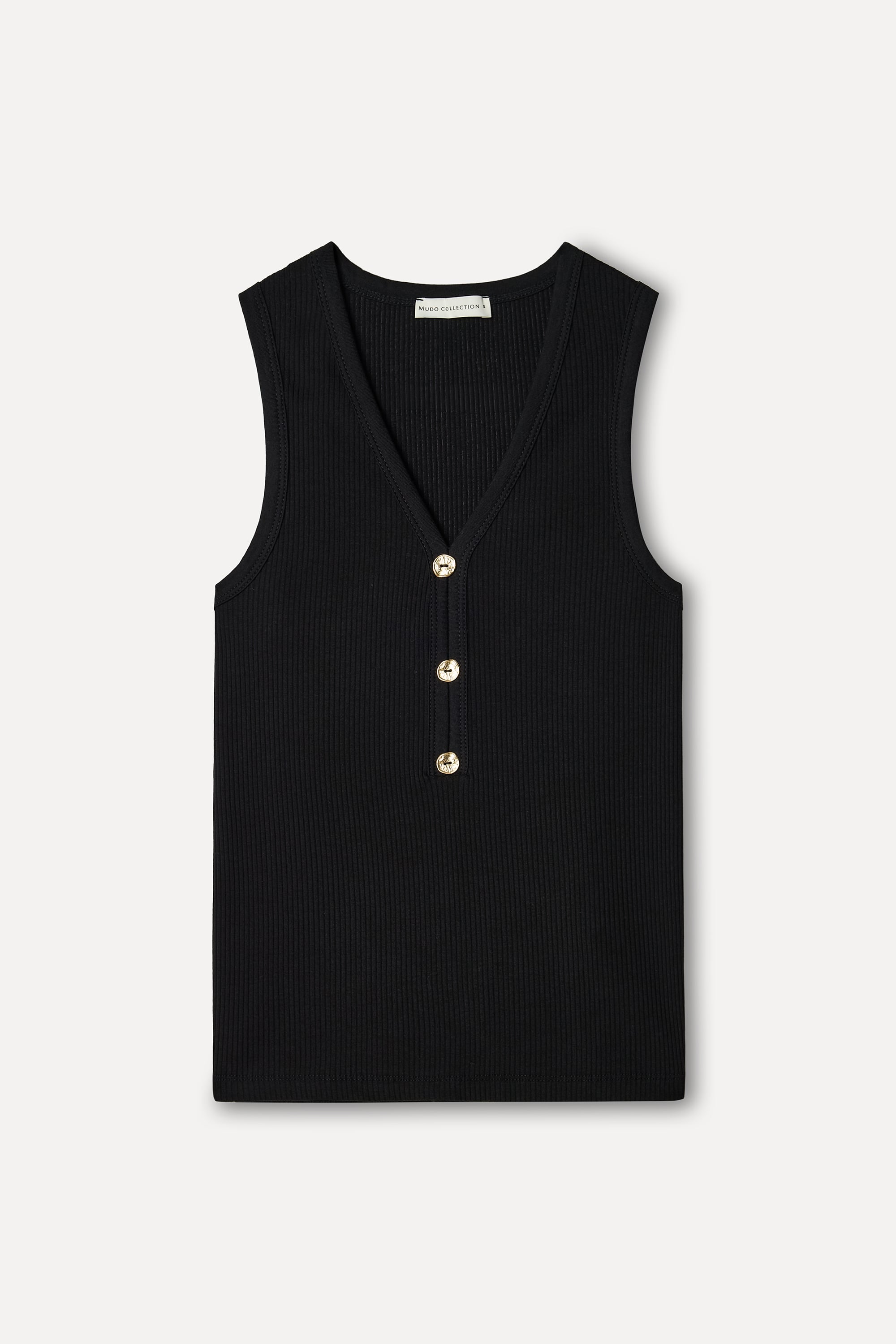Kadın Siyah Fitted V Yaka Kolsuz T-Shirt