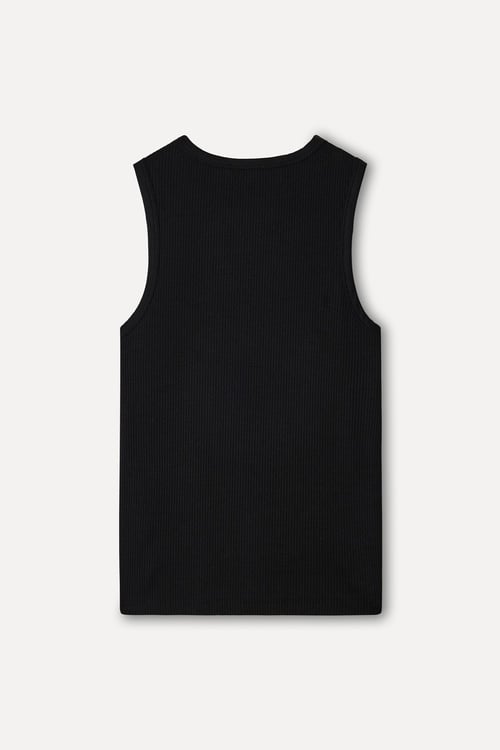 Kadın Siyah Fitted V Yaka Kolsuz T-Shirt