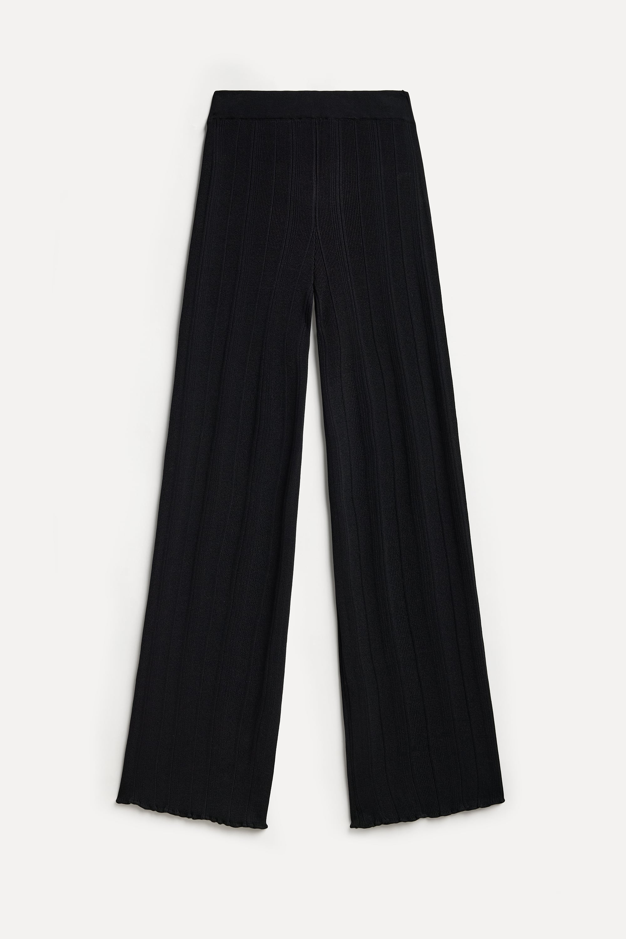 Kadın Siyah Beli Lastikli Wide Leg Triko Pantolon