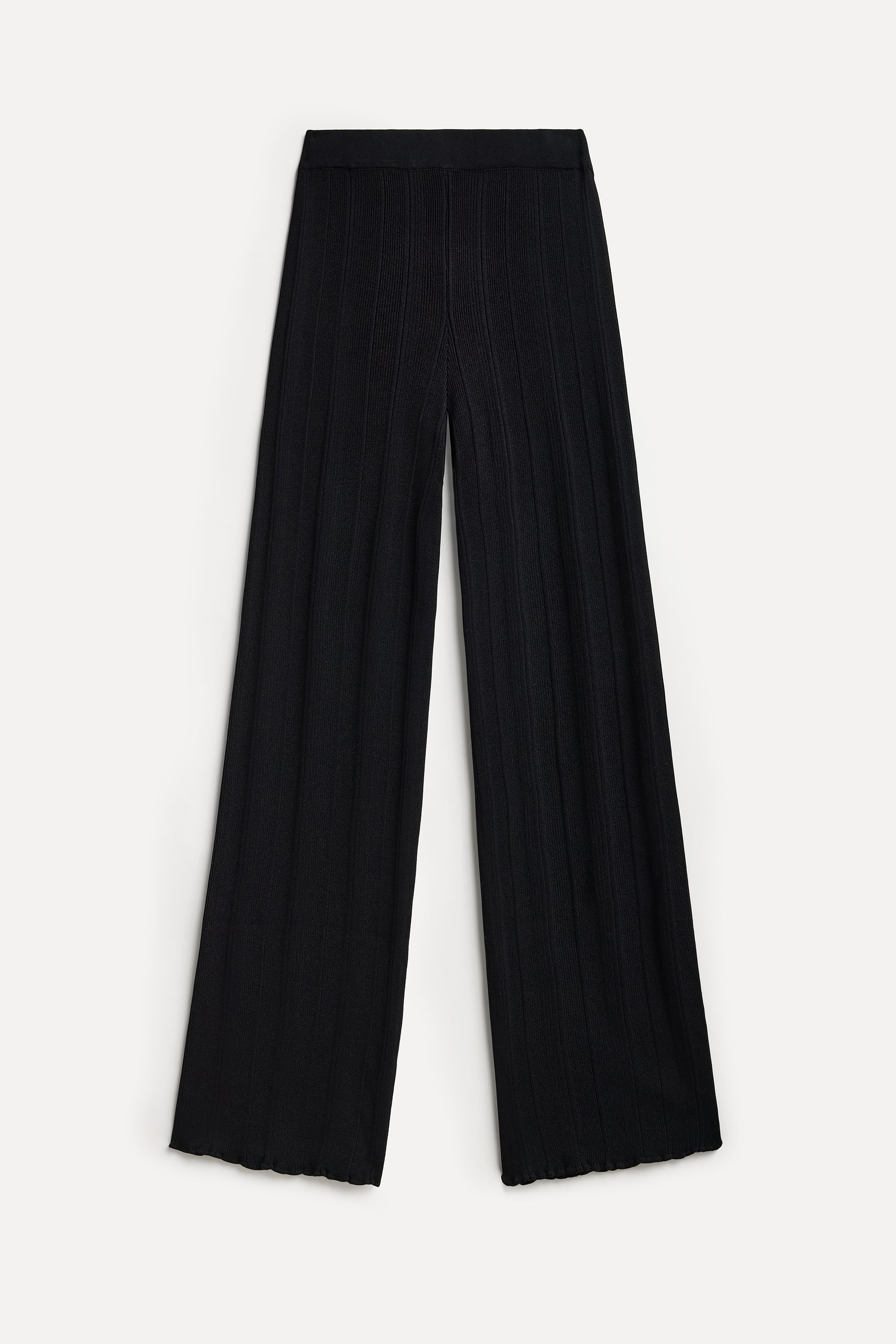 Kadın Siyah Beli Lastikli Wide Leg Triko Pantolon