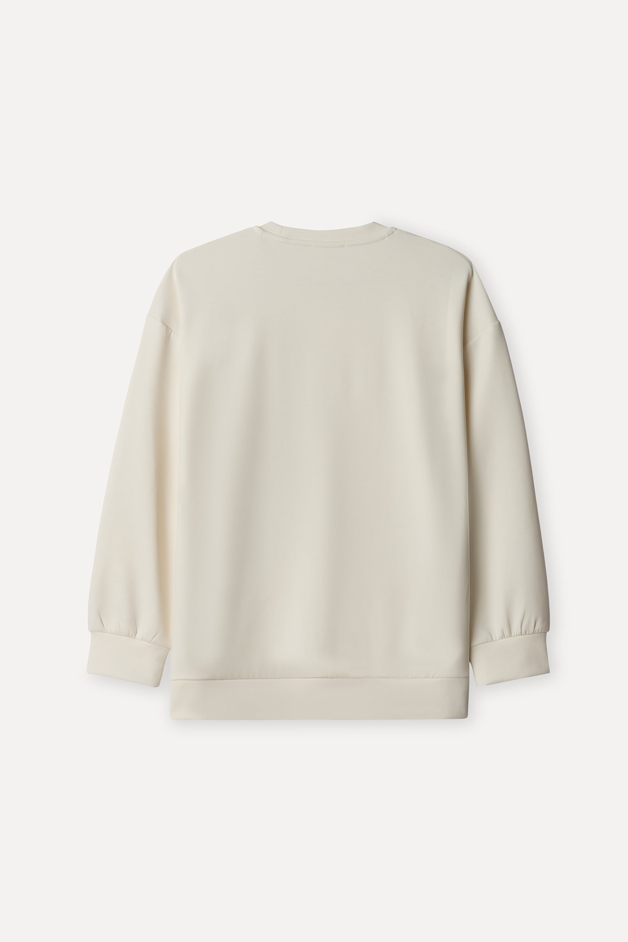 Kadın Ekru Loose Fit Modal Karışımlı Bisiklet Yaka Sweatshirt