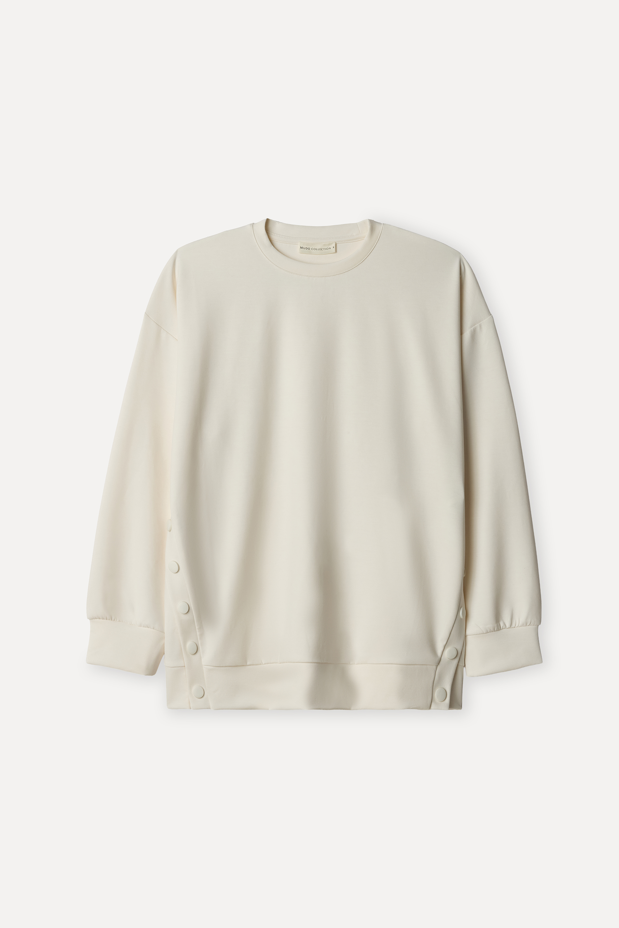 Kadın Ekru Loose Fit Modal Karışımlı Bisiklet Yaka Sweatshirt