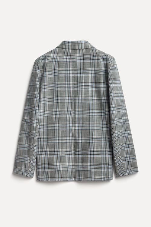 Kadın Gri Ekoseli Oversize Blazer Ceket
