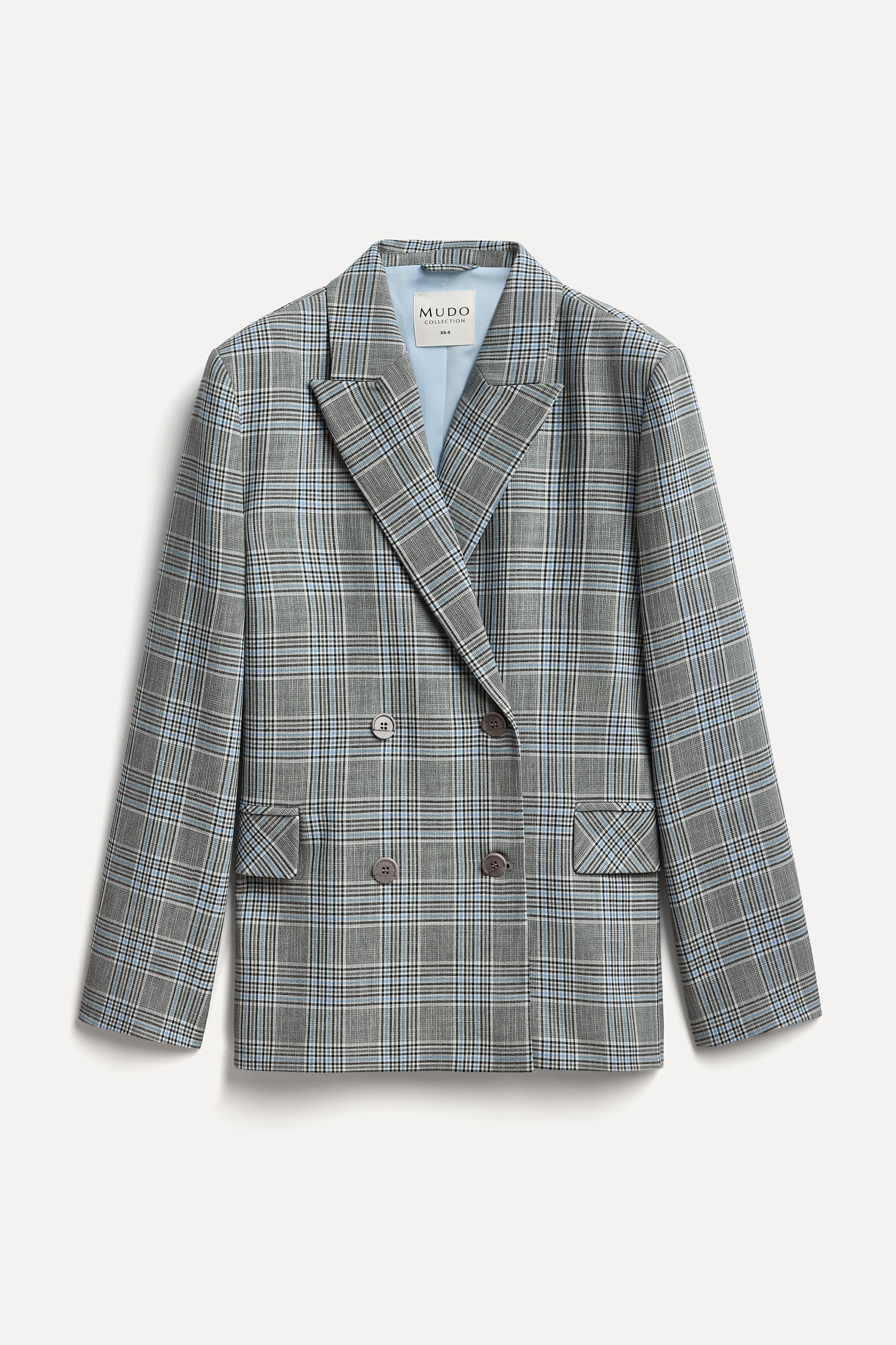 Kadın Gri Ekoseli Oversize Blazer Ceket