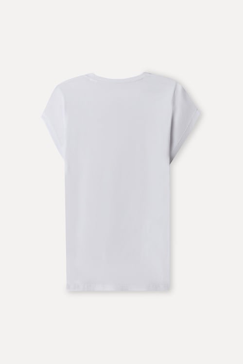 Kadın Kırık Beyaz Modal Karışımlı V Yaka T-Shirt