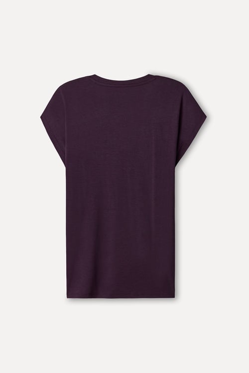 Kadın Mürdüm Modal Karışımlı V Yaka T-Shirt