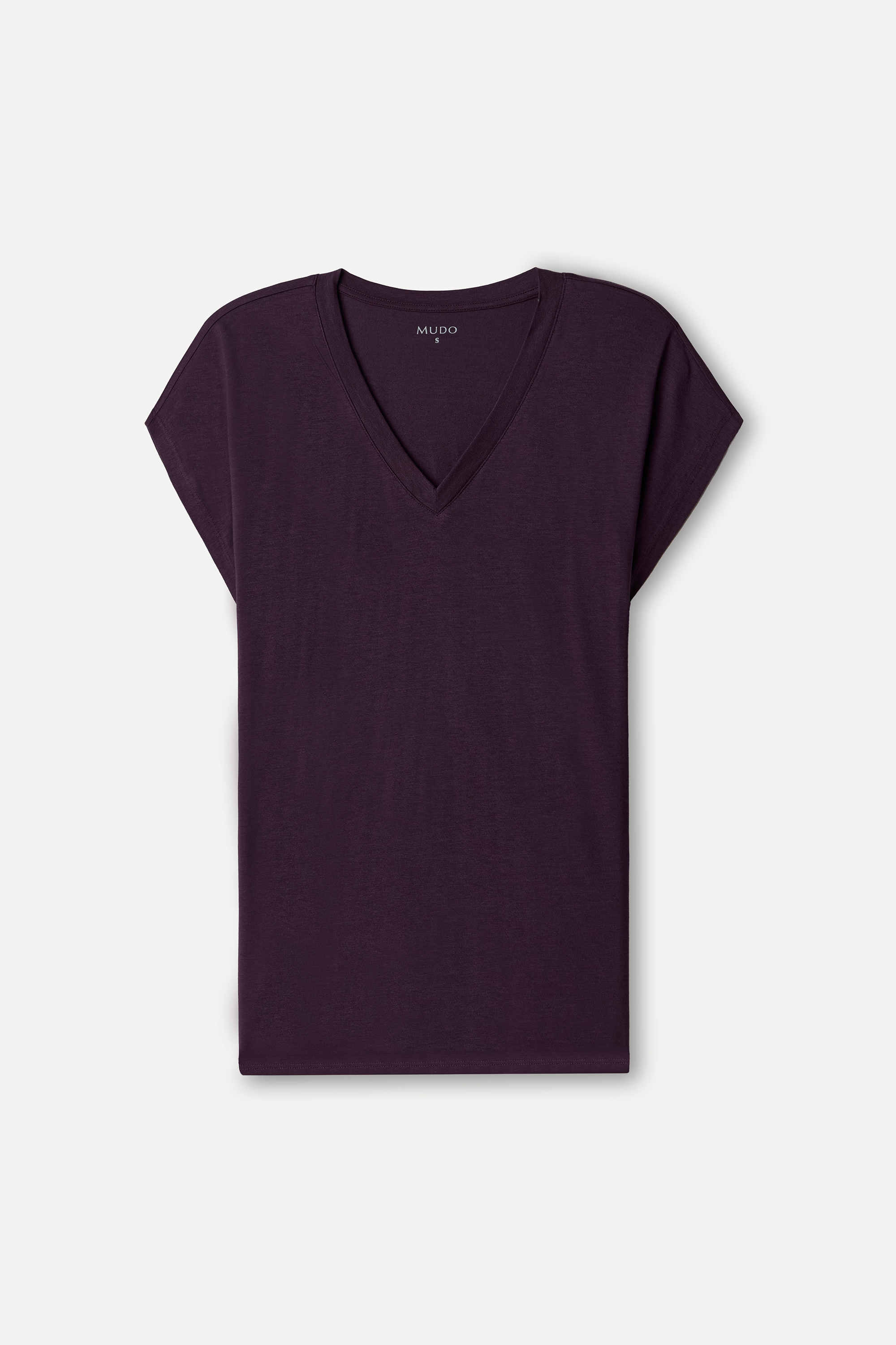 Kadın Mürdüm Modal Karışımlı V Yaka T-Shirt