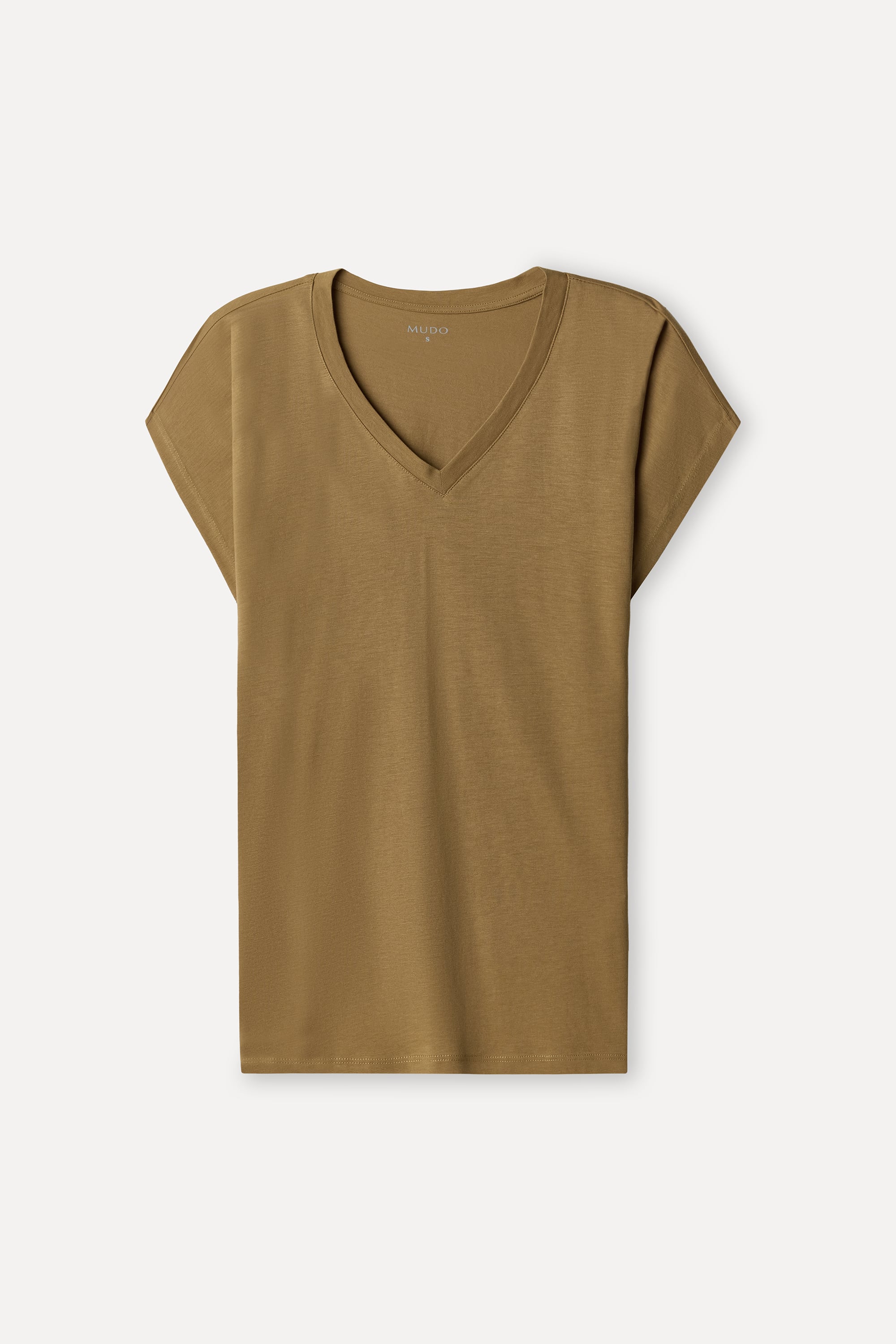 Kadın Bej Rengi Modal Karışımlı V Yaka T-Shirt